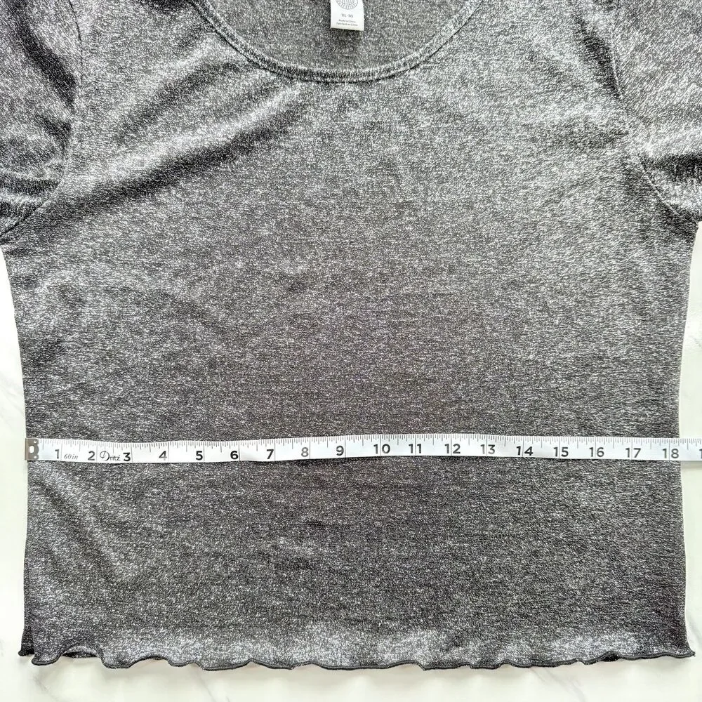 EUC Urban Outfitters Shimmer Y2K Baby T Silver Metallic Crop Top Lettuce Hem XL - Picture 11 of 13